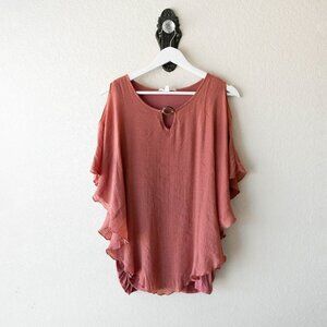 Love Delirious Maternity Blouse M Rust Pink Layered Flutter Sleeve Built-In Tank